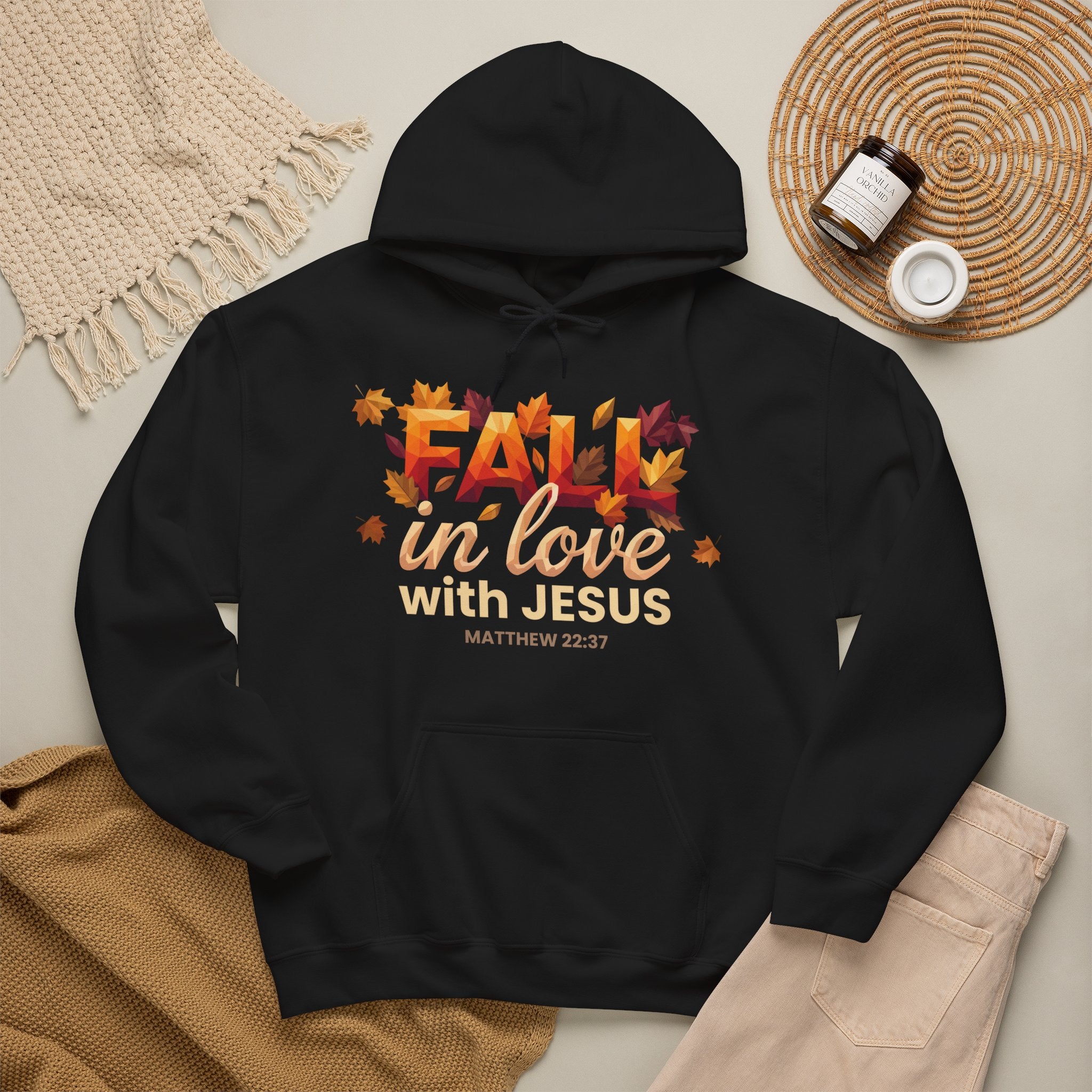 Fall in Love with Jesus Hoodie — Autumn Christian Sweatshirt (Matthew 22:37)