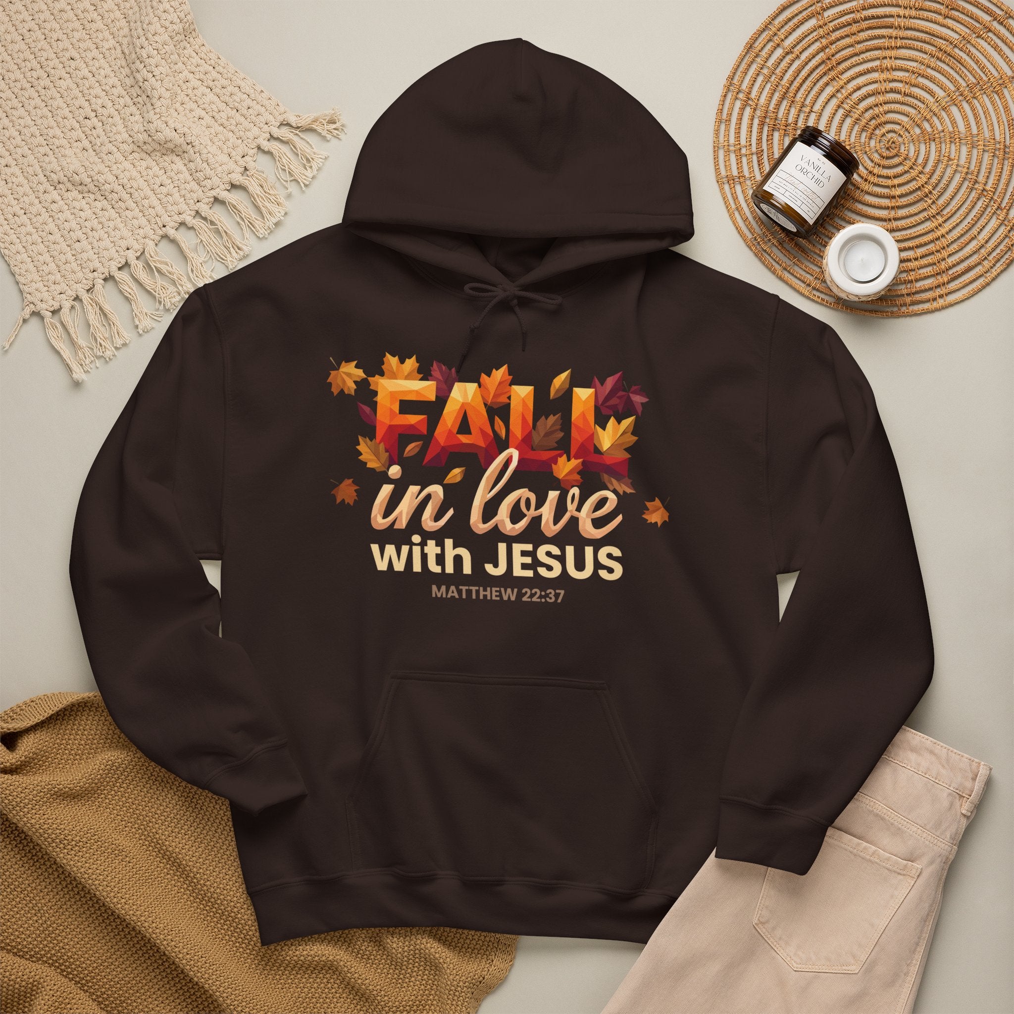 Fall in Love with Jesus Hoodie — Autumn Christian Sweatshirt (Matthew 22:37)